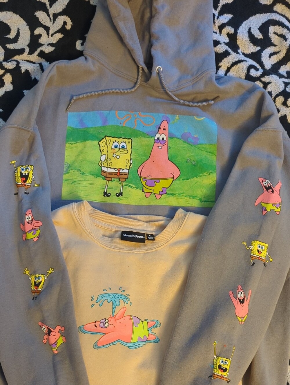 Nickelodeon Brand SpongeBob & Patrick Hoodie & Pullover Set Gray & Khaki 241 XL
